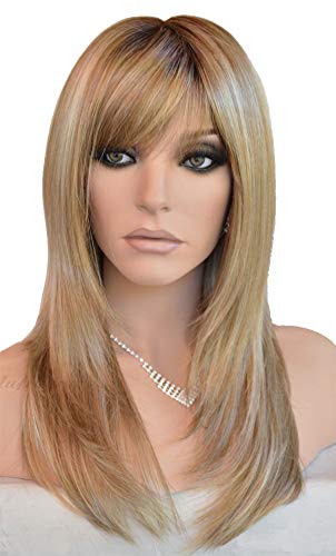 Auflaund Long Straight Blonde Wigs Imported Synthetic Ombre Dark Root Layered High Dentistry Glazed Hair Replacement Wigs for Wo