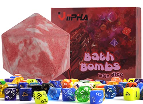 Viipha Huge D20 Bath Bombs with Full Surprise Set of Polyhedral Dice Inside, D&D Inspired Dragon Blood Bath Bomb 11oz with Gift Box - P