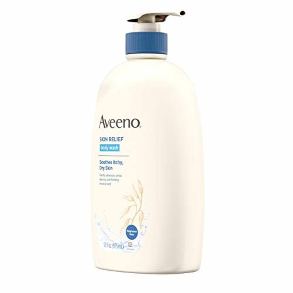 Aveeno Skin Relief Fragrance-Free Body Wash with Oat to Soothe Dry Itchy Skin, Gentle, Soap-Free & Dye-Free for Sensitive Skin, 