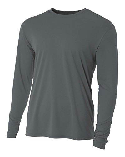 A4 Mens Cooling Performance Crew Long Sleeve T-Shirt, Graphite, Small
