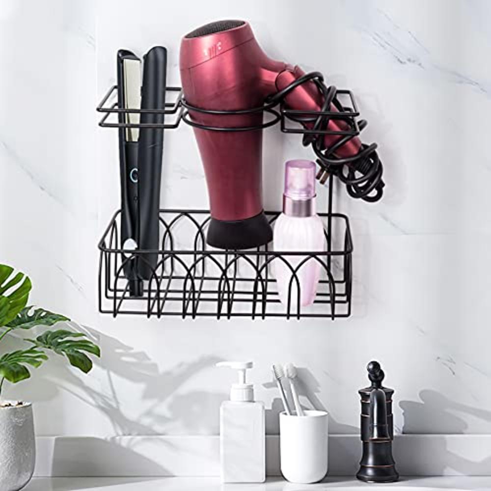 Alsonerbay Hair Dryer Holder Wall-Mounted/Door-Hanging Hair Tool Storage  Caddy Bathroom Metal Basket for