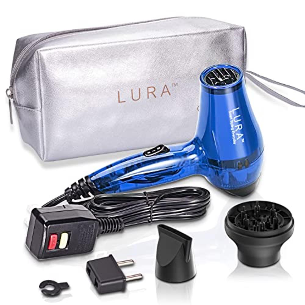 LURA Travel Hair Dryer with Diffuser and Concentrator:Mini Blow Dryer with  European Plug,Small Dual