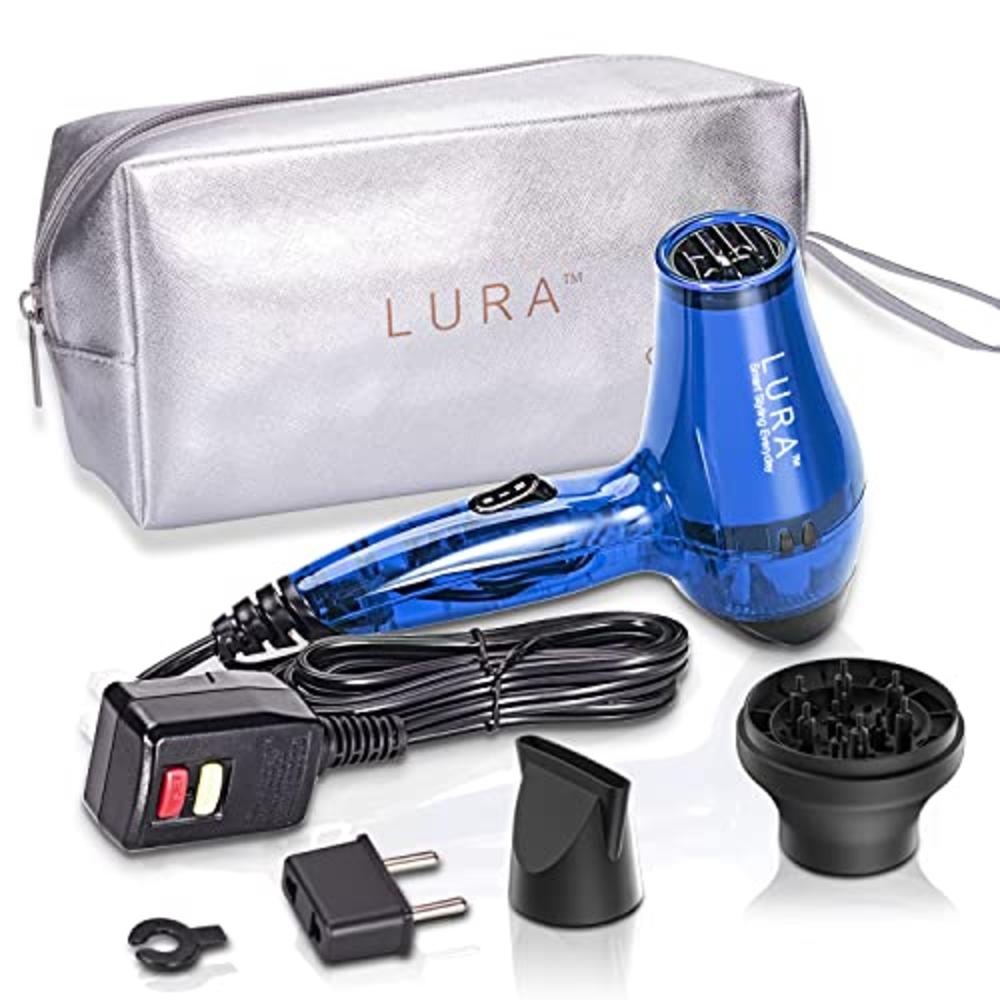 LURA Travel Hair Dryer with Diffuser and Concentrator:Mini Blow Dryer with European Plug,Small Dual LURA Travel Hair Dryer with Diffuser and Concentrator:Mini Blow Dryer with European Plug,Small Dual