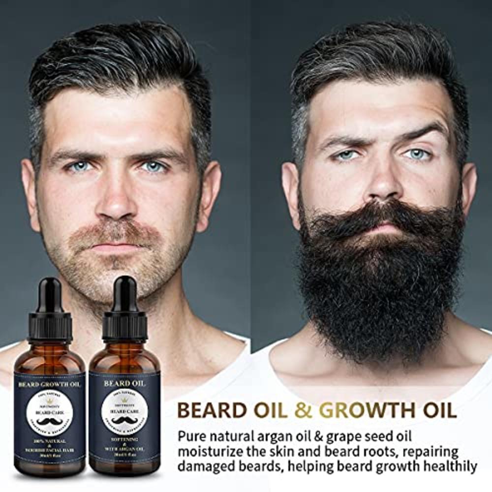 NOVTWENTY Beard Grooming Kits, 10 In 1 Beard Growth Kit with Beard Wash, Beard Oil and Growth Oil, Beard Conditioner, Beard Balm, Beard Br