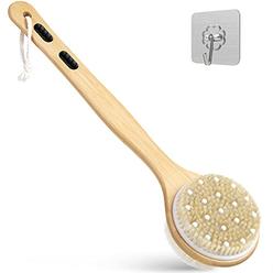 Tukuos Dual-Sided Long Handle Shower Brush with Soft and Stiff Bristles,Tukuos Back Scrubber Exfoliating Body Scrubber for Wet or Dry B