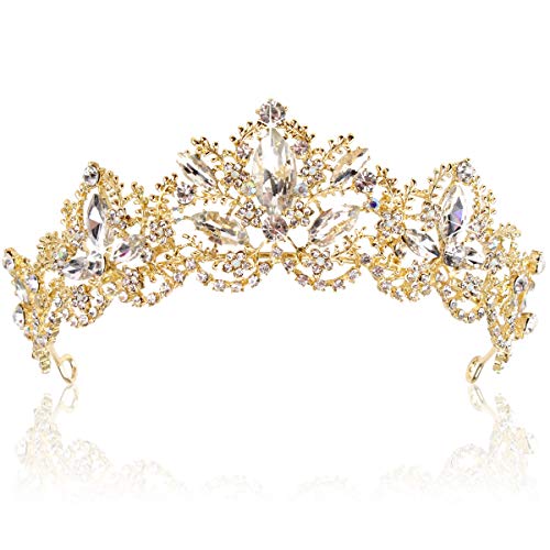 Exacoo Gold Tiara Wedding Tiaras and Crowns for Women,Rhinestone Queen Tiara for Women Princess Crown Birthday Tiara Headbands f