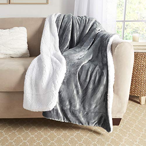 Genteele Sherpa Throw Blanket Super Soft Reversible Ultra Luxurious Plush Blanket (50 inches x 60 inches, Gray/White)