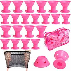 JANYUN 40 Pcs Pink Magic Hair Rollers Include 20pcs Large Silicone Curlers and 20pcs Small Silicone Curlers
