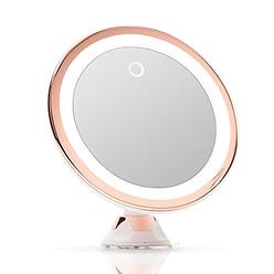 Fancii 10X Magnifying Makeup Mirror with True Natural Light and Locking Suction - 8 inch Large Lighted Travel Vanity Mirror, Dim