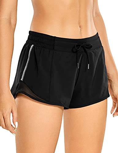 CRZ Quick-Dry Loose Running Mid Waist Sports Workout Shorts for Women Gym Shorts with Pocket - 2.5 Black Me