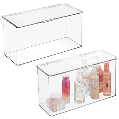 mDesign Makeup Stackable Storage Organizer Box for Bathroom Vanity, Countertops, Drawers - Holds Eyeshadow, Lipstick, Lip Gloss,