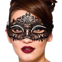 Campsis Womens Costume Masks Black Mardi Gras Masquerade Mask Rhinestone Metal Mask Halloween Venetian Party Nightclub for Women
