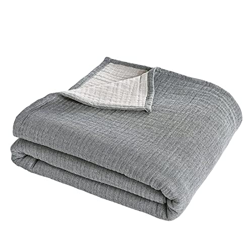 PHF 100% Cotton Muslin Blanket King Size 108" x 90", Yarn Dyed 3 Layers Ultra Soft Lightweight Breathable Blanket for All Season