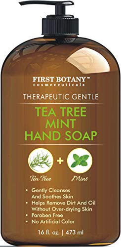 First Botany Tea Tree Mint Hand Soap - Liquid Hand Soap with Peppermint, Jojoba & Coconut Oil Multipurpose Liquid Soap with Pump Dispenser Na