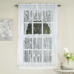 Sweet Home Collection 5 Pc Kitchen Curtain Set, Swag, Valance, Songbird White, 24" Tier Pair