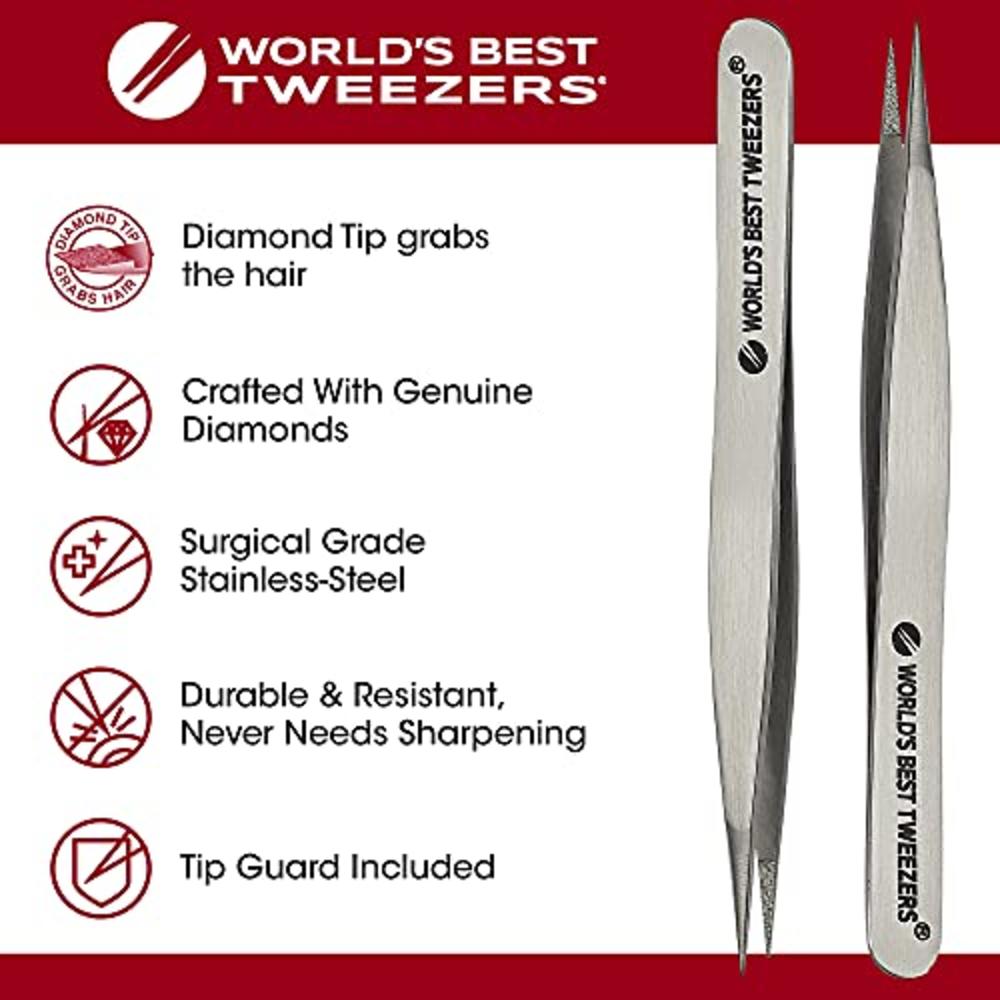 Regine Switzerland Worlds Best Tweezers Diamond Tip Splinter Tweezers - Diamond Coated, Professional Precision Needle Nose Pointed Tweezer for Ingr