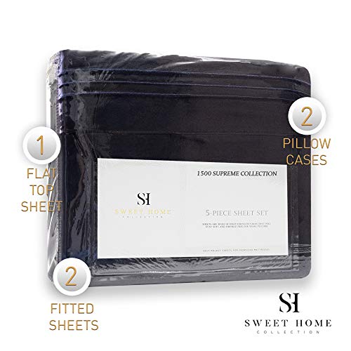 Sweet Home Collectio 1500 Supreme Collection Extra Soft Split King Sheets Set, Navy Blue - Luxury Bed Sheets Set with Deep Pocket Wrinkle Free Beddin