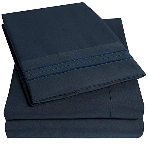 Sweet Home Collectio 1500 Supreme Collection Extra Soft Split King Sheets Set, Navy Blue - Luxury Bed Sheets Set with Deep Pocket Wrinkle Free Beddin