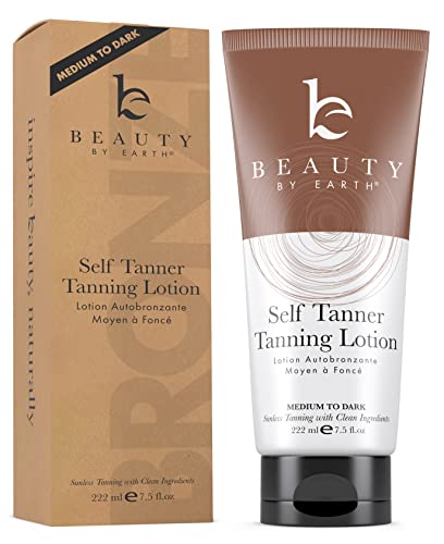 Beauty by Earth Self Tanner Tanning Lotion - Medium to Dark Fake Tan Self Tanning Lotion for Body, Gradual Tanning Lotion Self T
