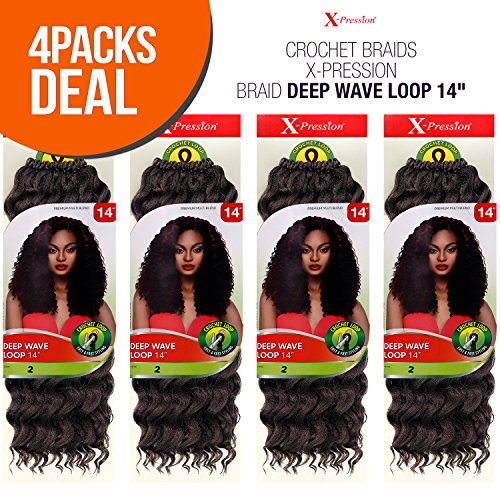 Outre X-Pression Bra MULTI PACK DEALS! Outre Synthetic Hair Crochet Braids X-Pression Braid Deep Wave Loop 14" (4-PACK, 1B)