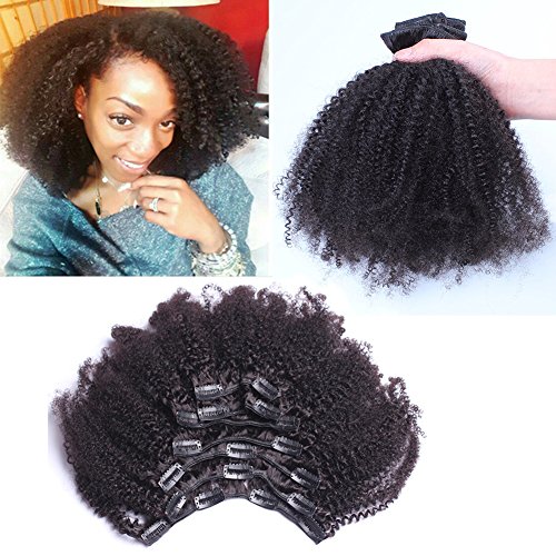 Beauty Youth Unprocessed Real Remy Afro Coily Clip In Human Hair Extensions  4B 4C Afro Kinky Curly Clip ins For African Americans Black Women
