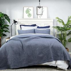 ELEGANT LIFE HOME Cotton Chambray Cross Pic-Stitch Bedding Quilt - Oversized King 106 x 90