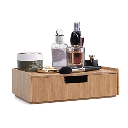 MobileVision Bamboo Makeup Drawer Organizer, Cosmetics Storage Box, Break Resistant Display Case and Drawer