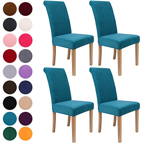 Colorxy Velvet Spandex Chair Covers for Dining Room Set of 4, Soft Stretch Chair Protectors Slipcovers, Removable and Washable, 