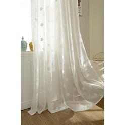 VOGOL YouYee Semi-Sheer Elegant Embroidered Solid White Rod Pocket Window Curtains/Drape/Panels/Treatment 54 x 84,Two Panels