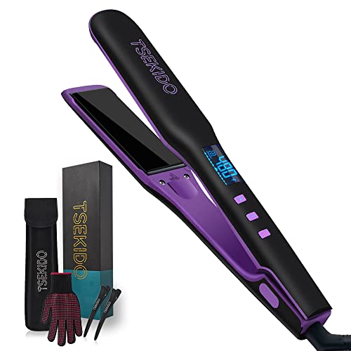 TSEKIDO Flat Iron Hair Straightener ,Professional 2 in 1 Straightening and  Curling Ceramic Tourmaline Flat Iron with Dual Voltag