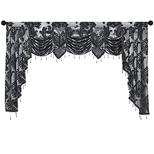 NAPEARL Jabot Curtains Valances and Swags-European Style Kitchen Window Valance, Luxury Jacquard Waterfall Valance Curtains for 