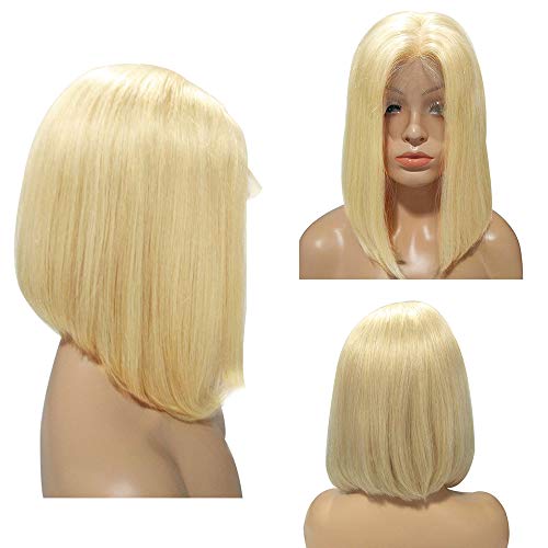 BESFOR Blonde Bob Wigs Real Human Hair Colored 613 Straight 13x4 Lace  Frontal Wig for Black