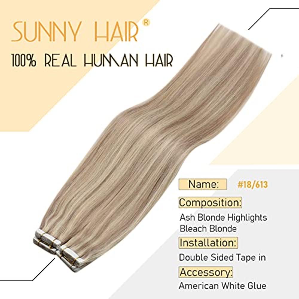 Sunny Hair Sunny Blonde Tape in Hair Extensions Human Hair #18/613 Ash  Blonde Highlights Bleach