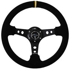 NRG Innovations ST-006S-Y 350mm Sport Steering Wheel (3" Deep) (Suede with Yellow Center Mark)