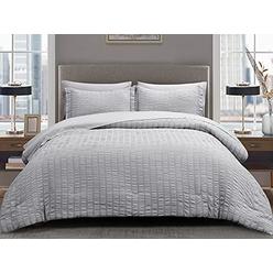 CozyLux Full/Queen Bed in a Bag Light Grey Seersucker Textured Comforter Set with Sheets 7-Pieces All Season Bedding Sets with C