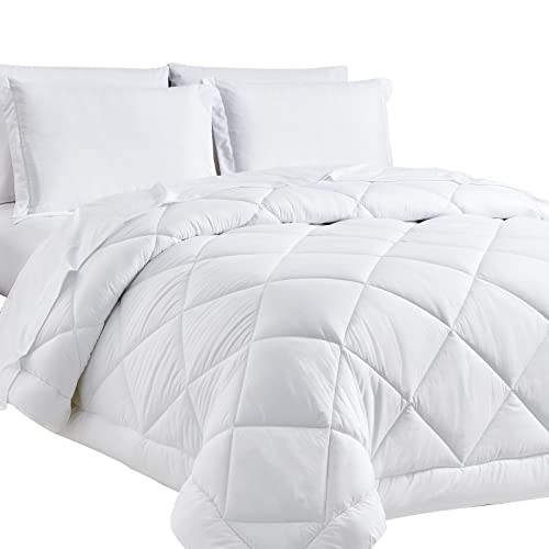 CozyLux King Bed in a Bag 7-Pieces Comforter Sets with Comforter and Sheets White All Season Bedding Sets with Comforter, Pillow