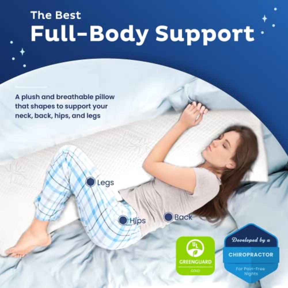 Snuggle-Pedic Full Body Pillow for Adults - GreenGuard Gold Certified 20 x 54 Long Pillow w/ Shredded Memory Foam & Kool-Flow Pi