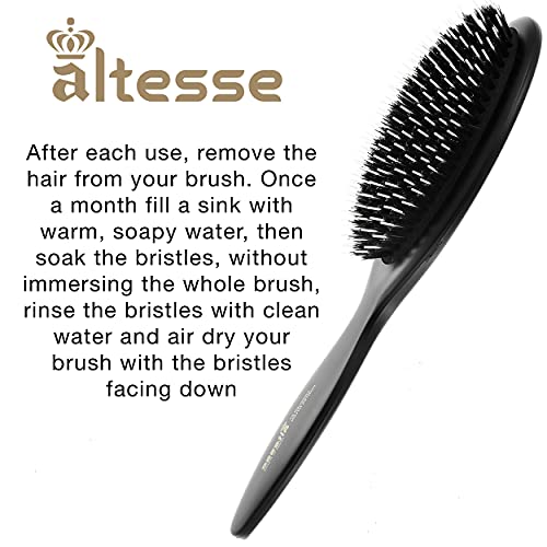 Altesse 8911 Natural Bristle Hair Brush Detangler Brush Large Air Cushion Matte Black Handle with 11 Rows of Black Boar Bristle 