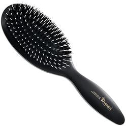 Altesse 8911 Natural Bristle Hair Brush Detangler Brush Large Air Cushion Matte Black Handle with 11 Rows of Black Boar Bristle 