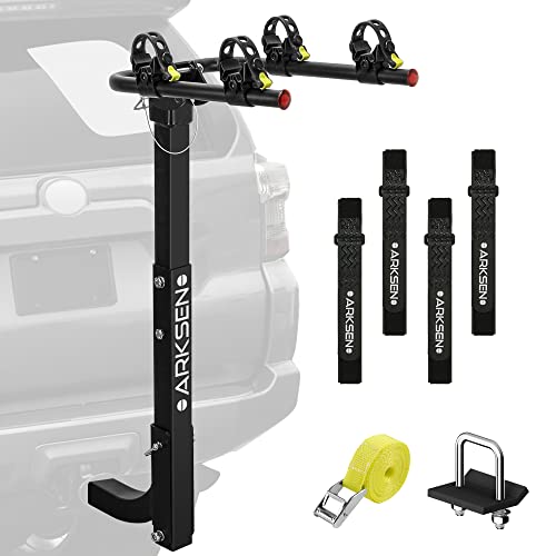 ARKSEN 2 Bike Rack, Heavy Duty Bicycle Carrier, Rear Hitch Mount with 2" Receiver, Tie Down Strap, Anti-Rattle Hitch Tightener &