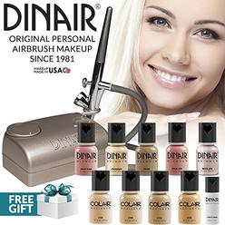 Dinair Airbrush Makeup Professional Natural Look Summer Kit | FAIR Shades | 10pc Make-up Set | Multi-Purpose for Foundation, Blu