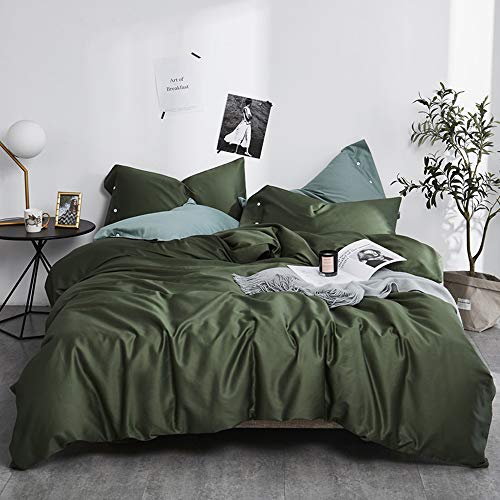 AMWAN Solid Green Duvet Cover Queen Size Modern Style Dark Green Comforter Cover Luxurious Soft Long Staple Cotton Duvet Quilt Cover w