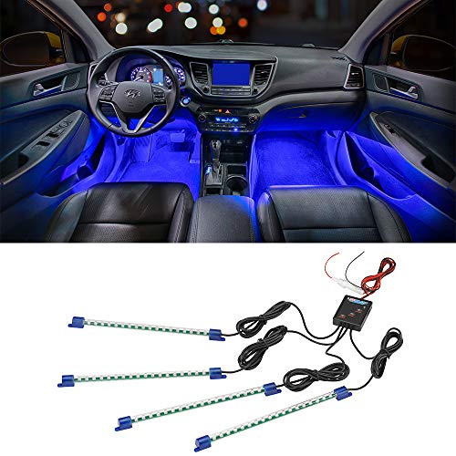 LEDGlow 4pc Blue LED Interior Footwell Underdash Neon Lighting Kit for Cars & Trucks - 7 Unique Patterns - Music Mode - 8 Bright