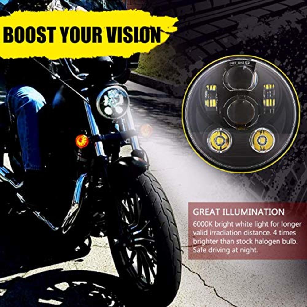 Z-OFFROAD 5-3/4 5.75 LED Headlight Round Motorcycle Headlamp Compatible with Harley Davidson Sportster 883 Dyna Street Bob Night