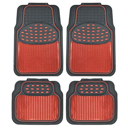 BDK MT614RDAMw1 Metallic Rubber Floor Mats for Car SUV & Truck - Semi Trimmable, 2 Tone Color Heavy Duty Protection(Red/Black)