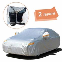 SEAZEN 2 Layers Car Cover Waterproof All Weather, Outdoor Car Covers for Automobiles with Zipper Door, Hail UV Snow Wind Protect