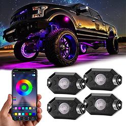 YCHOW-TECH RGB LED Rock Lights, 4 Pods Underglow Multicolor Neon Light with App Control Timing Music Mode Lighting Kit Waterproo