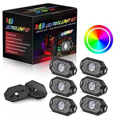 Akd Part RGB LED Rock Light 6 Pods, AKD Part Multicolor Neon LED Underglow Lights Motorcycle LED Lights Bluetooth APP Rock Lights Kit for