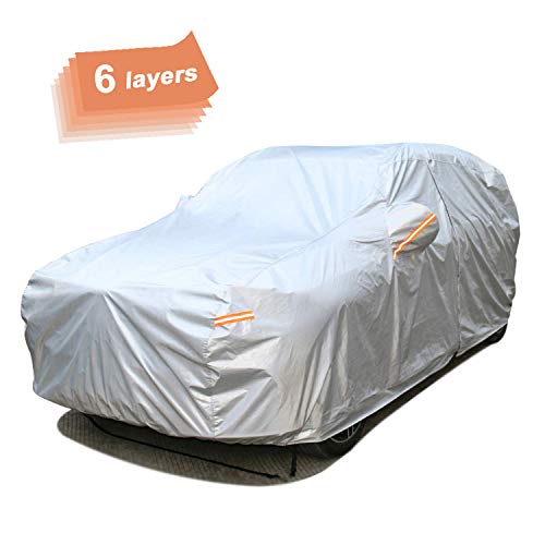 SEAZEN 6 Layers SUV Car Cover Waterproof All Weather, Outdoor Car Covers for Automobiles with Zipper Door, Hail UV Snow Wind Pro