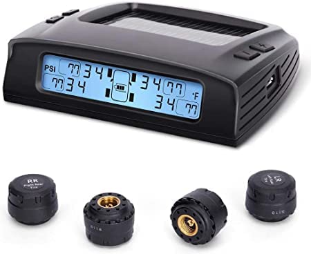 Tymate Tire Pressure Monitoring System M7-3 - Solar Charge, 5 Alarm Modes, Auto Backlight LCD Display, Auto Sleep Mode, 4 TPMS S